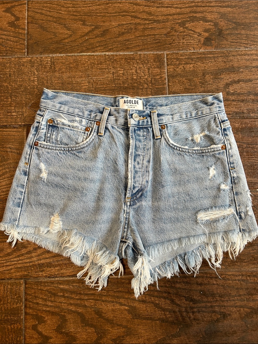 Agolde Light Wash Distressed Denim Cutoff Shorts-size 26